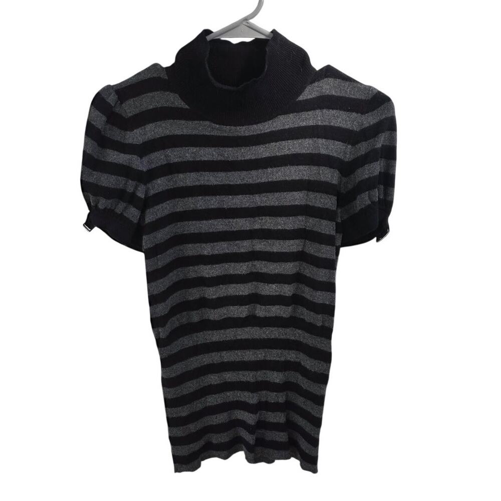 Express Design Studio Gray & Black Striped Short Sleeve Sweater - L